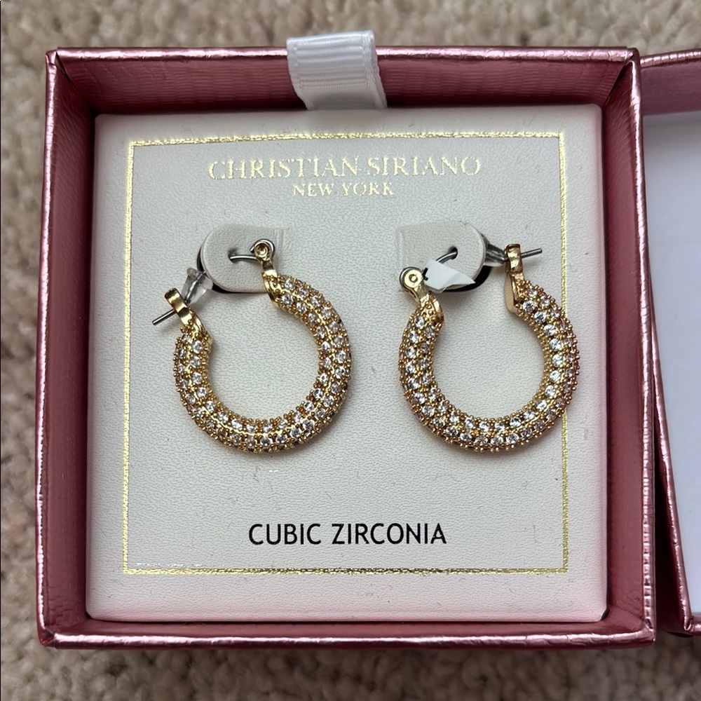 Christian Siriano Gold Cubic Zirconia Hoop Earrings